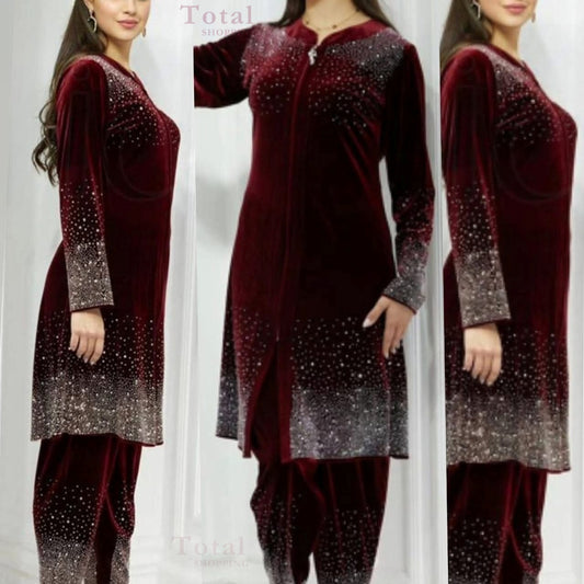 Premium Korean Velvet Fabrics-[LP-222]-Maroon