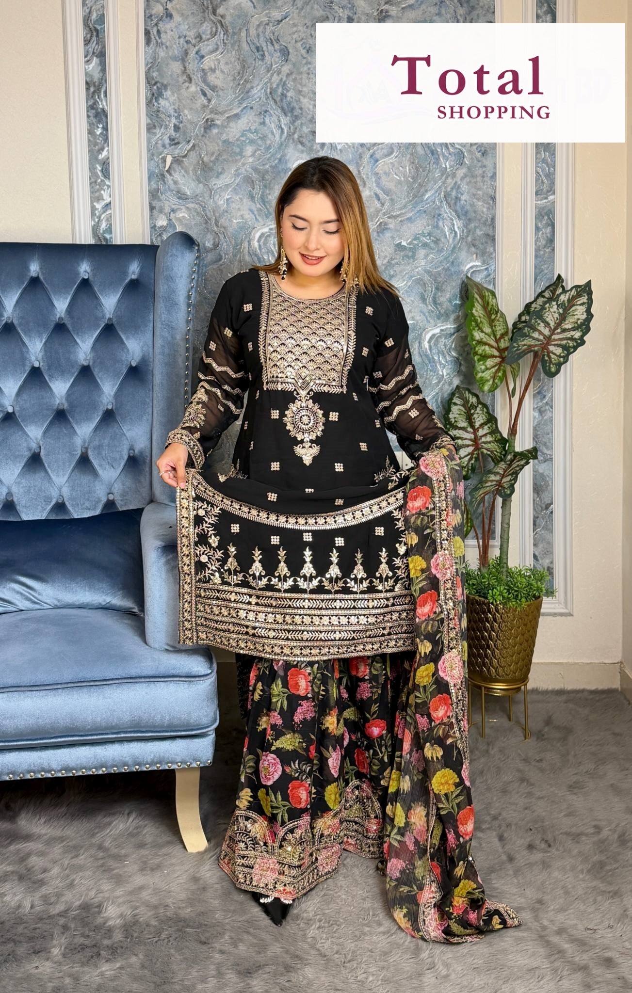Exclusive Ready Made Party Sharara-[LP-355]-Black