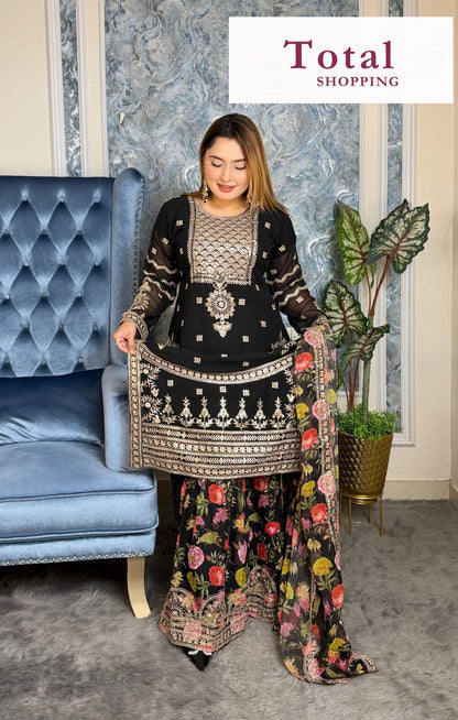 Exclusive Ready Made Party Sharara-[LP-355]-Black