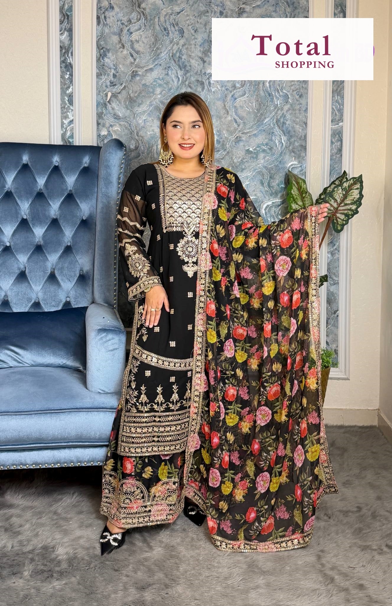 Exclusive Ready Made Party Sharara-[LP-355]-Black