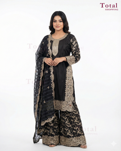 Premium Ghararah dress Ready Made Suit-[LP-333]-Black