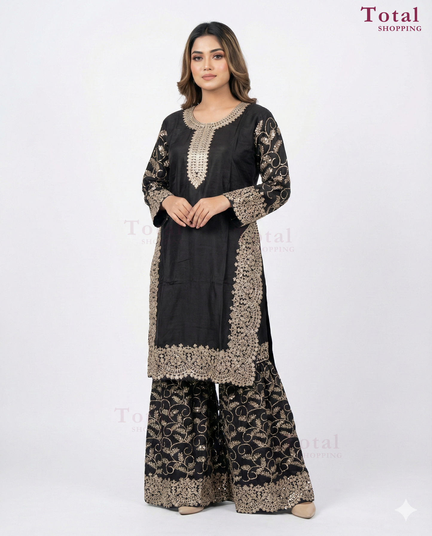 Premium Ghararah dress Ready Made Suit-[LP-333]-Black