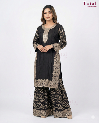 Premium Ghararah dress Ready Made Suit-[LP-333]-Black