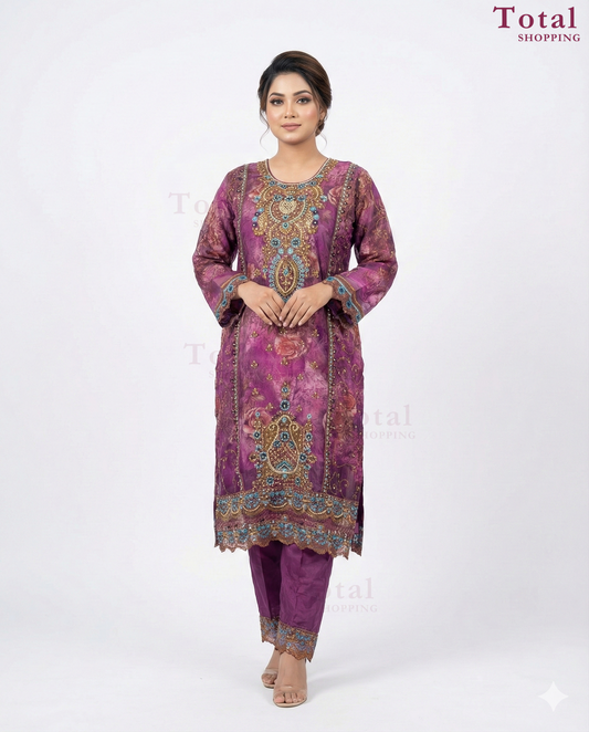 Premium Maslin Cotton Suit-[LP-344]-Purple