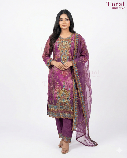 Premium Maslin Cotton Suit-[LP-344]-Purple