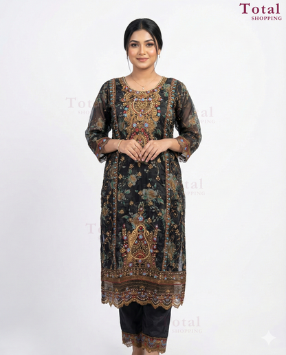 Premium Maslin Cotton Suit-[LP-344]-Black