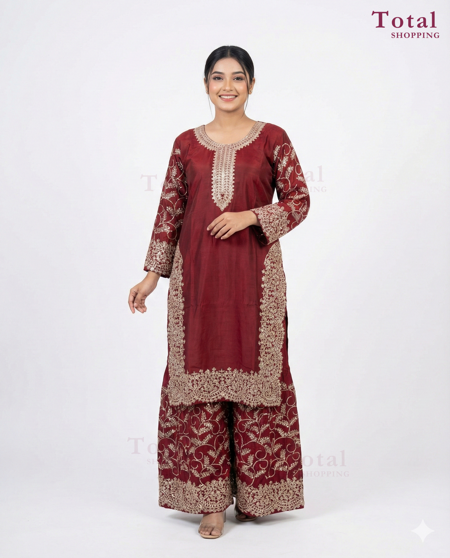Premium Ghararah dress Ready Made Suit-[LP-333]-Red Maroon