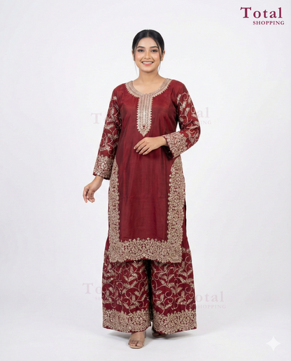 Premium Ghararah dress Ready Made Suit-[LP-333]-Red Maroon