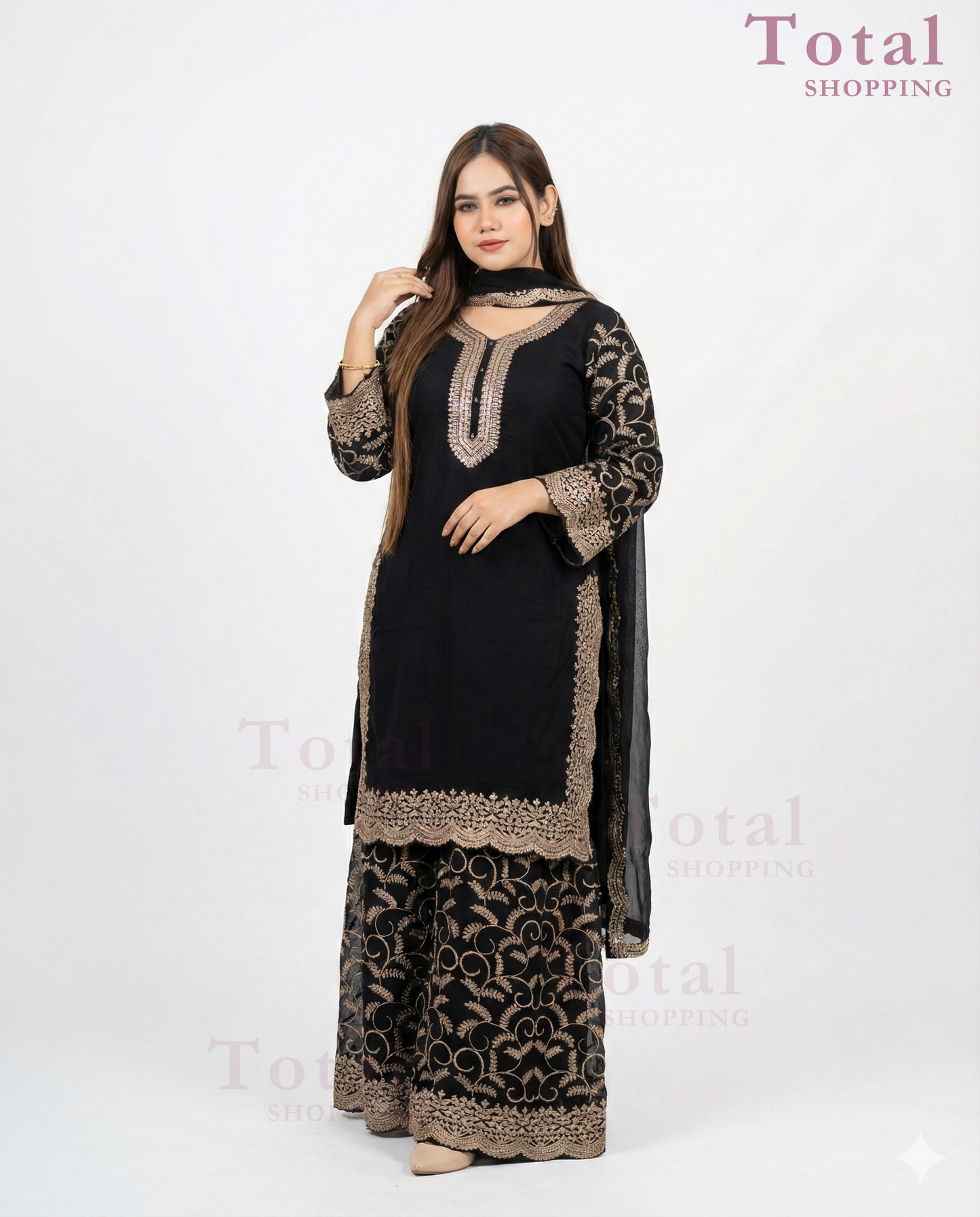Premium Ghararah dress Ready Made Suit-[LP-333]-Black