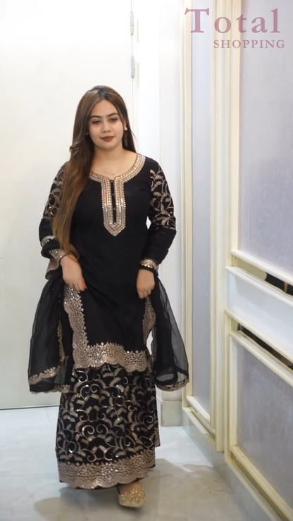 Premium Ghararah dress Ready Made Suit-[LP-333]-Black