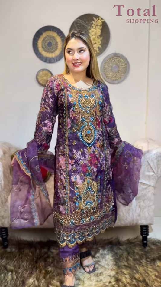 Premium Maslin Cotton Suit-[LP-344]-Purple