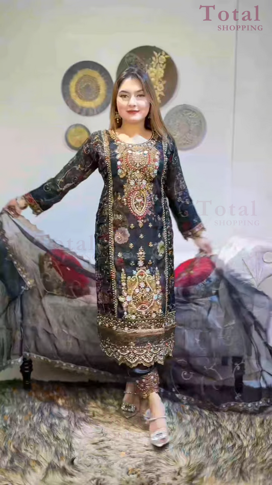 Premium Maslin Cotton Suit-[LP-344]-Black