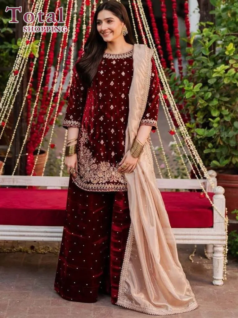 Heavy Viscose Velvet Ready Made Suit-[LP-322]-Maroon