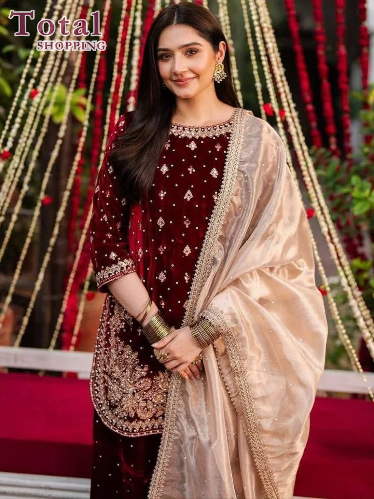 Heavy Viscose Velvet Ready Made Suit-[LP-322]-Maroon