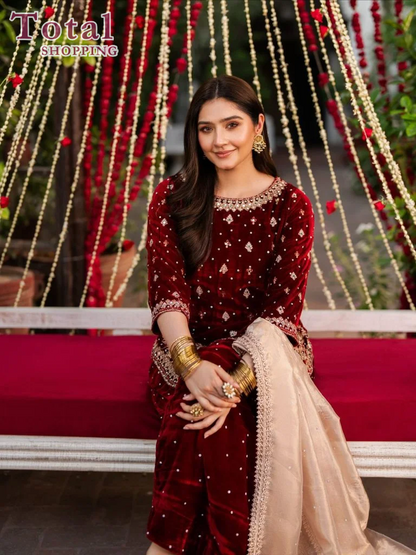 Heavy Viscose Velvet Ready Made Suit-[LP-322]-Maroon