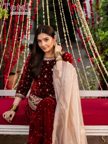 Heavy Viscose Velvet Ready Made Suit-[LP-322]-Maroon