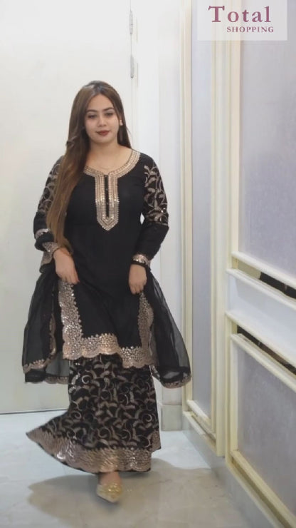 Premium Ghararah dress Ready Made Suit-[LP-333]-Black