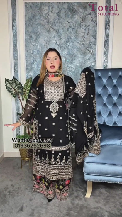 Exclusive Ready Made Party Sharara-[LP-355]-Black